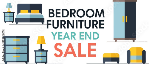 Bedroom furniture year end sale advertisement isolated on white background