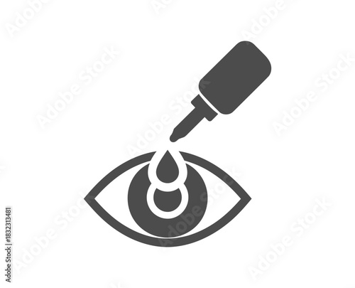 Illustration of an eye receiving a drop from a dropper bottle for eye care use