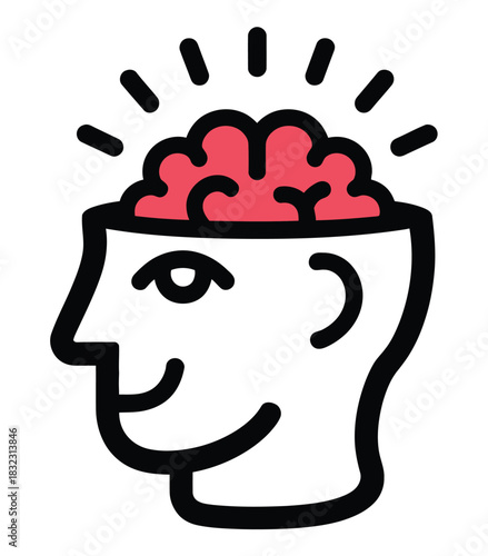 A cartoon head with a pink brain, symbolizing a bright idea or intelligence.