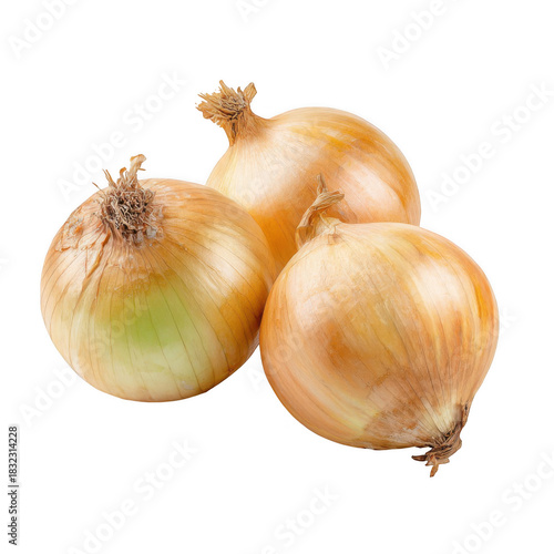 Wallpaper Mural Three whole yellow onions with brown and white papery skins are arranged against a black background, showcasing their layered textures and natural shape, a common and versatile cooking ingredient. Torontodigital.ca