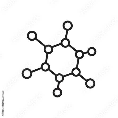 Black and white molecular structure icon simple science chemistry network vector illustration