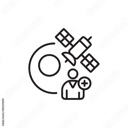 Satellite user profile black and white science icon vector concept of space communication and GPS technology