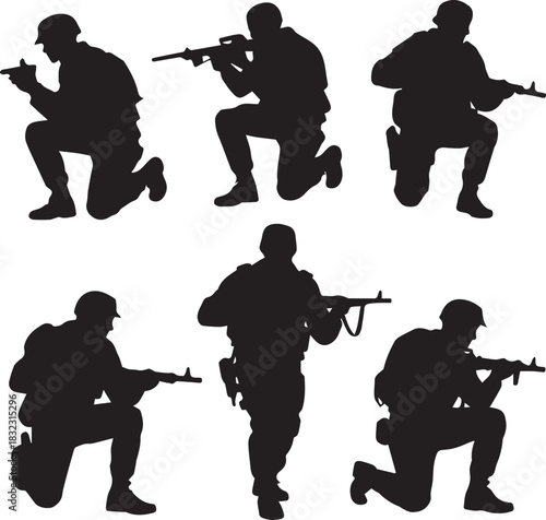 Special Forces Army Soldier Action Silhouette Icons