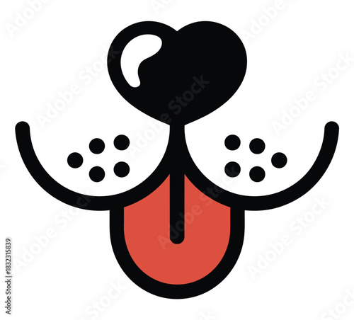 A stylized illustration of a dog's nose, mouth, and tongue sticking out.