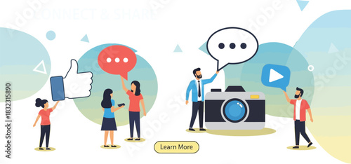 People connecting and sharing content online with social media interaction