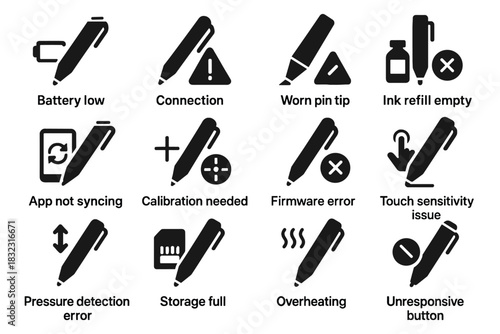 Error full smart issues calibration sensitivity pen icon firmware pressure issue vector