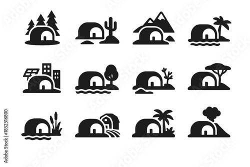 Wetland capsule region jungle icon area site eco location mountain savanna vector