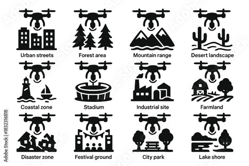 Desert coastal disaster drone urban vector icon farmland voice landscape city shore