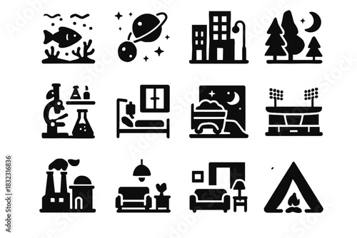 Home icon nano vector light industrial sports tunnel desert urban night icons