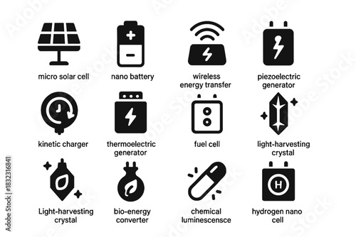 Icons cell thermoelectric magnetic battery crystal icon nano piezoelectric transfer vector generator
