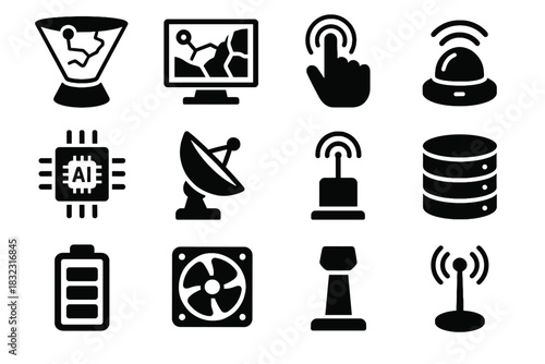 Data projector icon transparent tech base processor gps sensor holographic stand vector