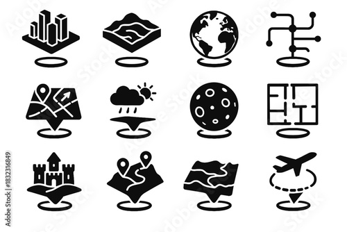 Icon map city planetary hologram architectural traffic vector holographic floor structure