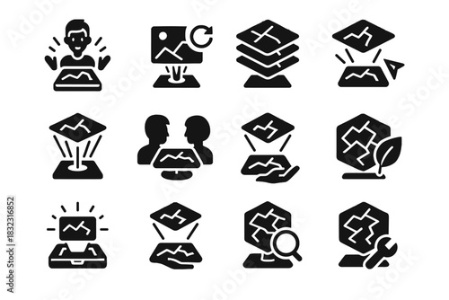 Improved portable holographic icons interaction display map vector quick icon collaborative data