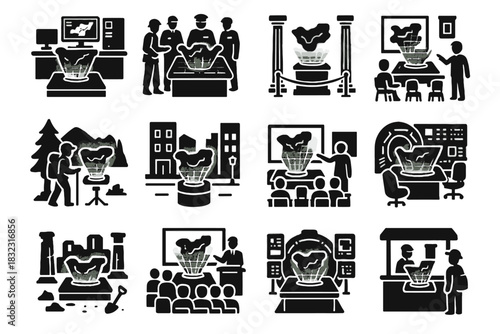 Center vector icons control map research icon room command classroom hall holographic