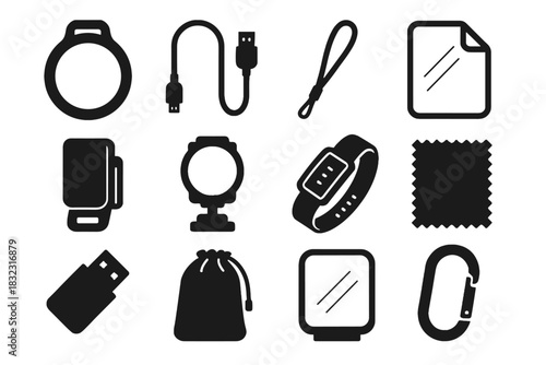 Pouch digital icon icons cable wristband protective bracket compass case hook vector