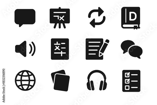 Stack sheet conversation vector translation language tutor quiz arrows speech ai icon