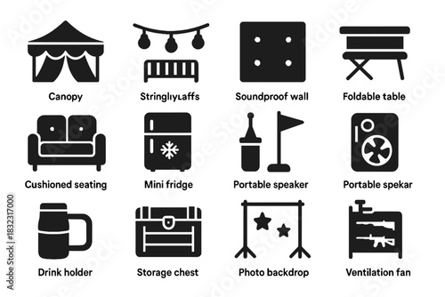 Fridge vector backdrop storage lights speaker festival flag icons icon portable decorative