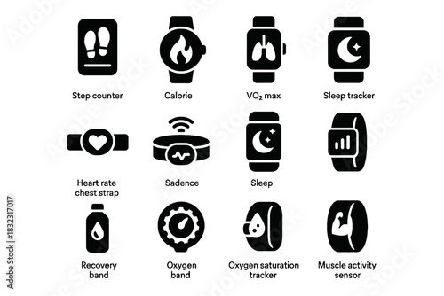 Saturation vector heart biosensors band fitness hydration oxygen rate sensor icon tracker