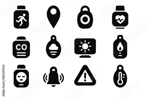 Hazard exposure fall grid alarm sensor vector proximity icon air biosensor badge