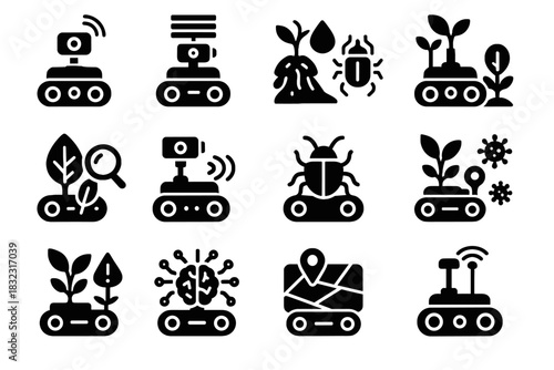 Mapping robots detection scanner monitoring crop soil vector icon robot multispectral rover