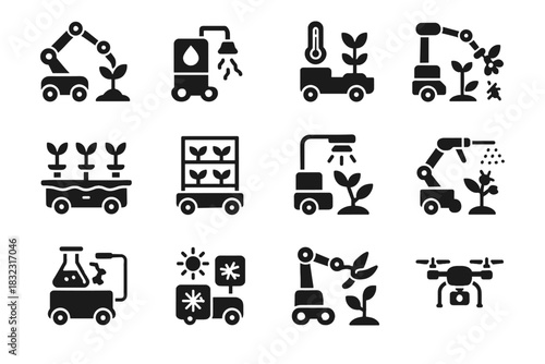 Planting robot monitoring icon greenhouse farming vector humidity pruning icons control temperature