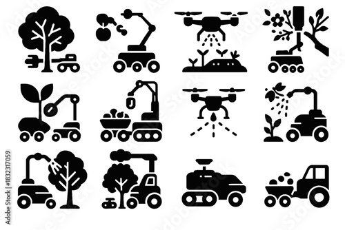 Irrigation robot agriculture robotic arm orchard vector rover icons icon removal fruit