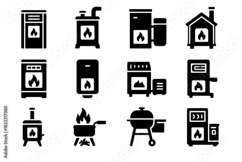 Pellet icon space biomass geothermal heater stove icons burner vector grill water