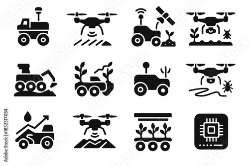 Field scanning icon health soil drone autonomous farm gps vector robot solar