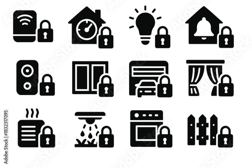 Hub smart system appliance vector control icon home voice gate camera lock