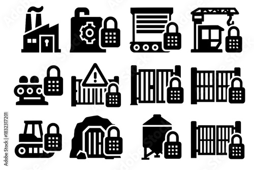 Machinery lock yard icon mine door vector industrial gate line shaft