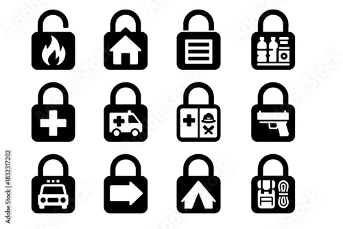 Storage triage icon room equipment vehicle vector gear route lock emer