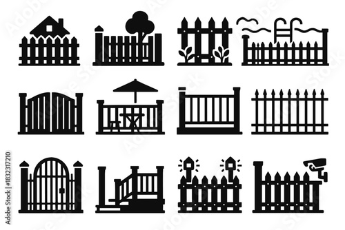 Icon system driveway gate camera fence pool smart deck garden vector icons