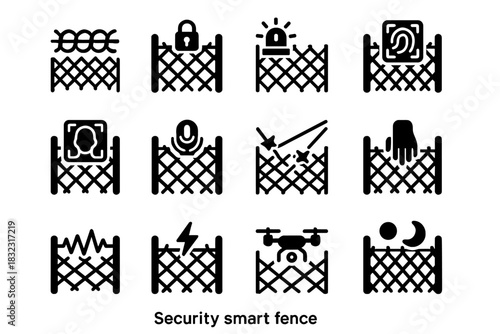 Fence detection shock smart recognition vector drone facial vision surveillance icon security
