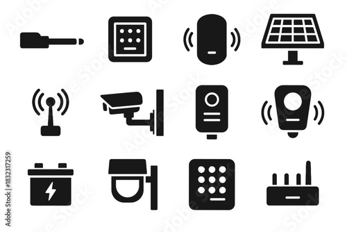 Fence icon backup icons smart access siren vector camera panel signal control