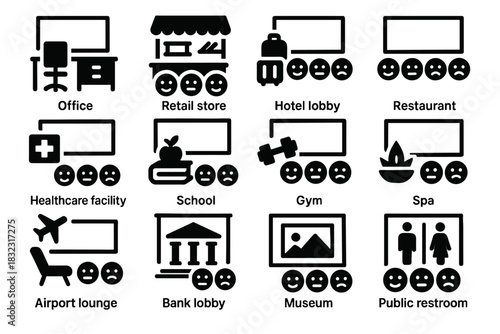 Emotion commercial hotel vector bank lobby retail icon museum mirror airport