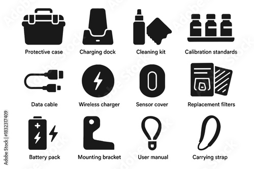 Charger pack scanner bio mounting icon dock carrying vector calibration filters case