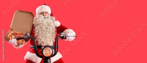 Santa Claus with tasty pizz...
