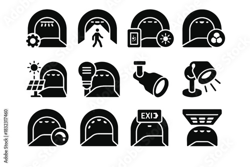Exit bulbs emergency lighting tunnel automated lights icon indicator vector spotlight smart