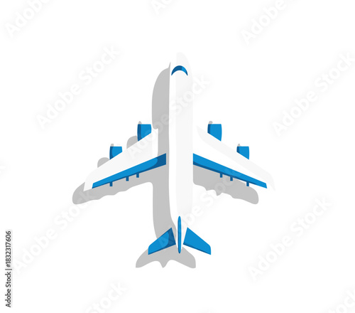 Modern isometric airplane design with blue accents on white background