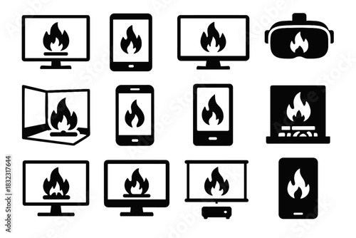 Ambient screen icon flame vector fireplace virtual game view player app icons