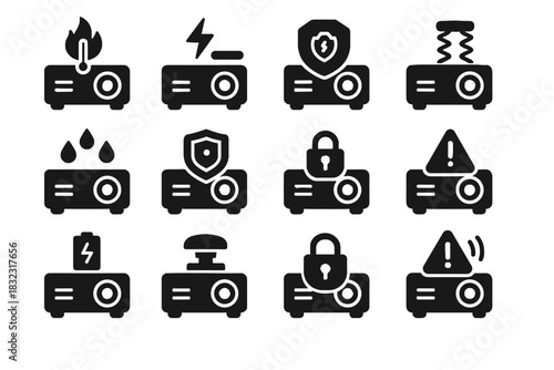 Surge sensor emergency vector safety tamper icon lens nano privacy projector shock