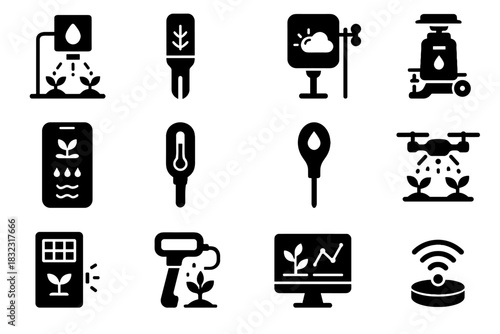 Weather meter drone plant gardening icon app moisture tools digital scanner vector