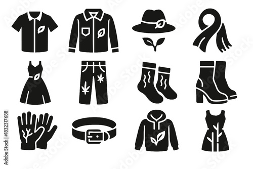 Gloves trousers icon fashion scarf eco nature icons hat recycled sustainable biodegradable