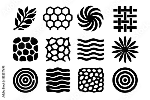 Bio woven icons fabric crosshatch leaf icon lace vector structure algae fiber