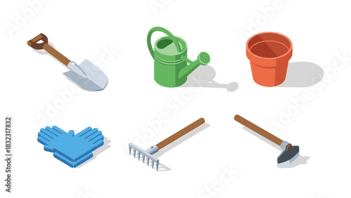 Isometric garden tools set: variety of essential equipment for home gardening