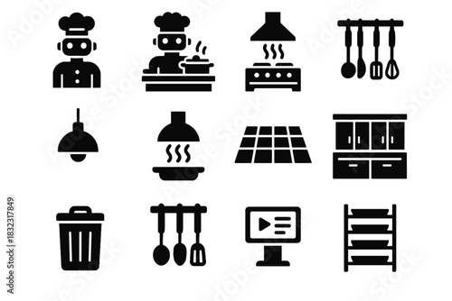 Unit disposal screen extractor food chef stainless tools icon robot rack vector