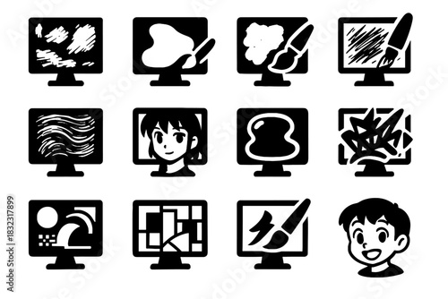 Digital art painting sketchy inking vector icon flat ai paint texture pencil