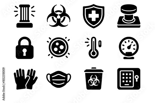 Gloves pressure icon warning safety sterilization processor emergency panel biohazard bio face