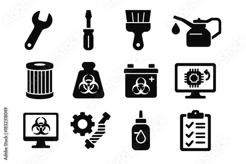 Pack tools bio safety spare vector replacement can icon processor screen screwdriver