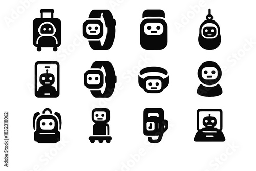 Ring vector mobile suitcase icon desktop helper wristband assistant icons bot robot